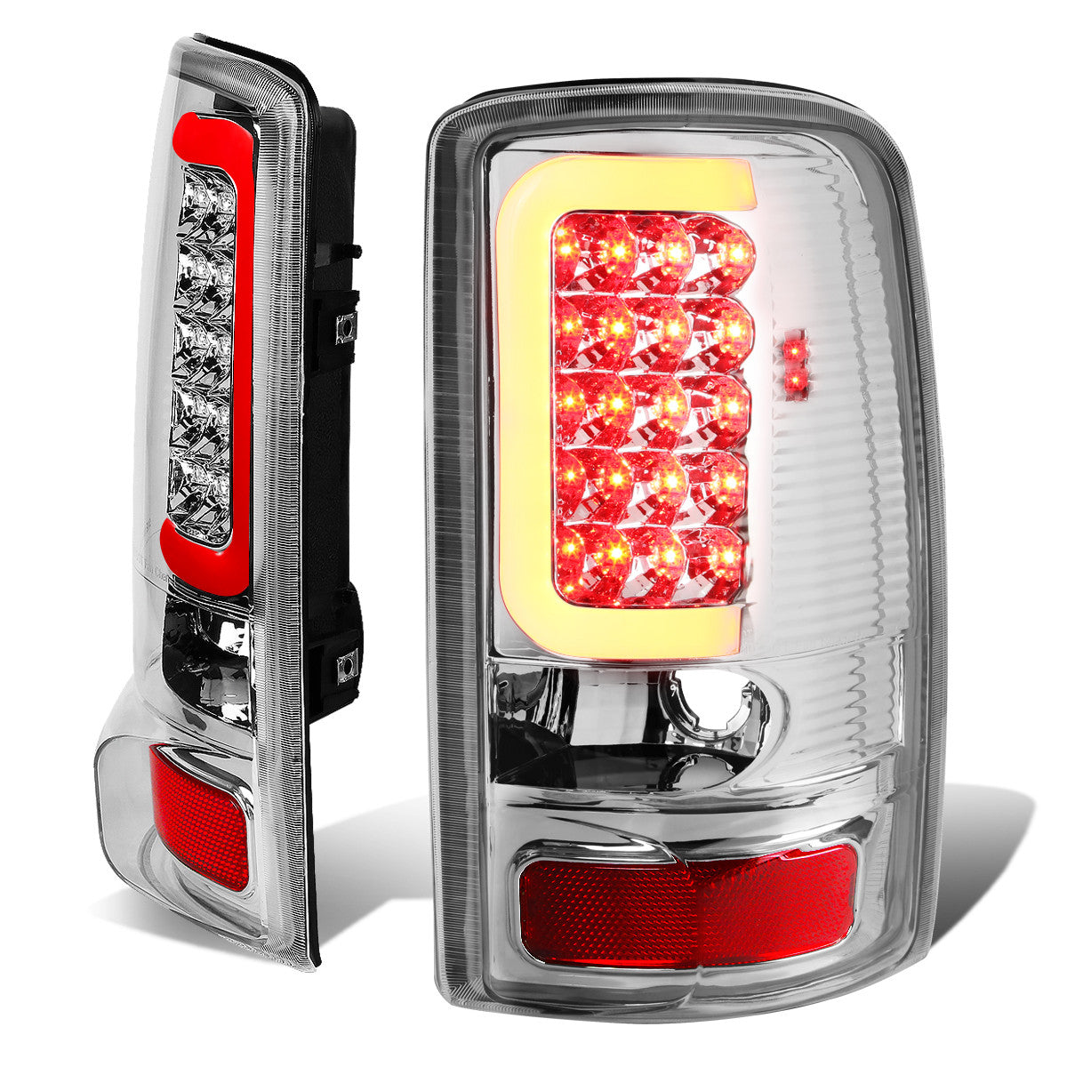 Nuvision Lighting, 00-06 GMC Yukon XL Chevy Suburban 1500 2500 Tahoe LED Red C-Bar Tail Lights - Chrome