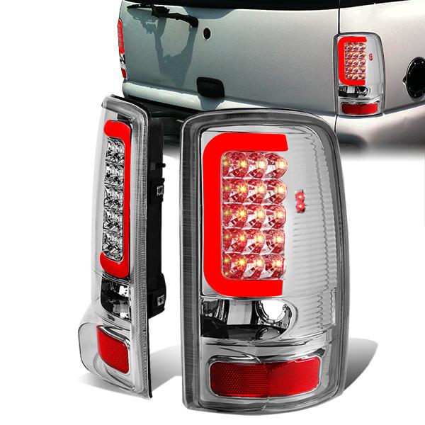 Nuvision Lighting, 00-06 GMC Yukon XL Chevy Suburban 1500 2500 Tahoe LED Red C-Bar Tail Lights - Chrome