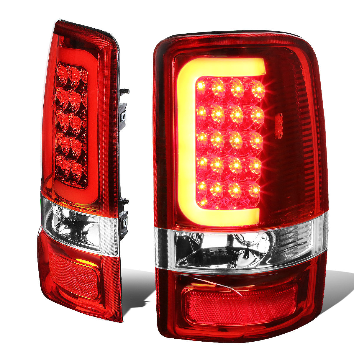 Nuvision Lighting, 00-06 GMC Yukon XL Chevy Suburban 1500 2500 Tahoe LED Red C-Bar Tail Lights - Red