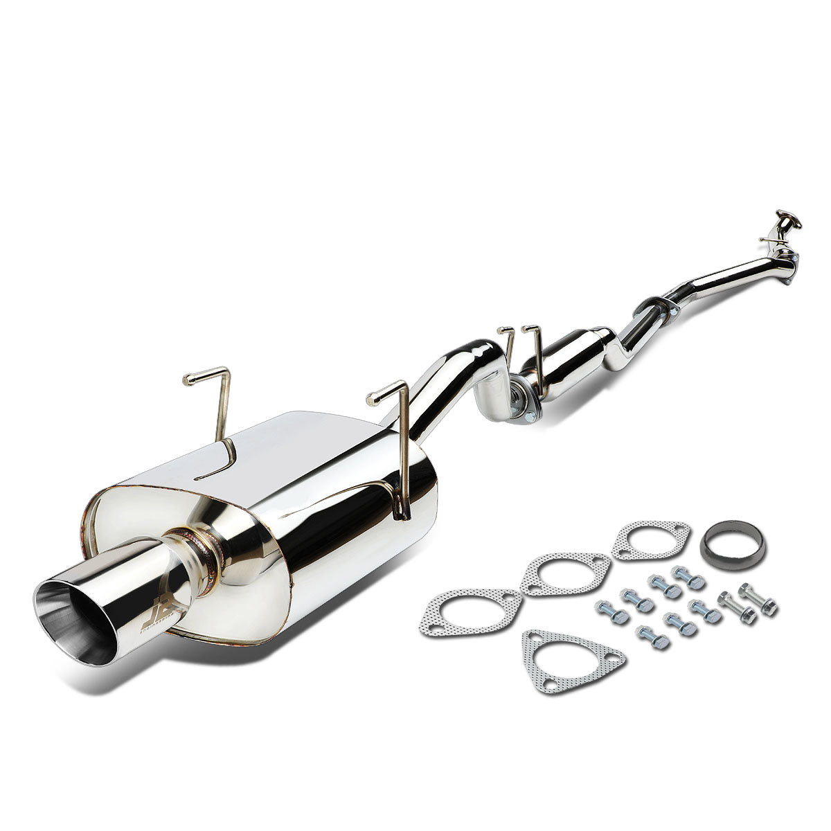 J2 Engineering, 01-05 Honda Civic LX/DX/HX 1.7L Catback Exhaust w/Muffler Tip - Stainless Steel