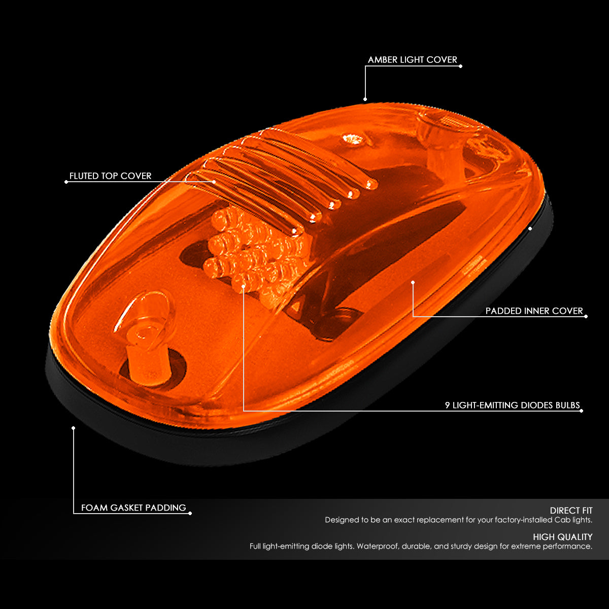 DNA Motoring, 02-18 Dodge Ram 1500 2500 3500 4500 5500 LED Roof Cab Lights - Amber Lens