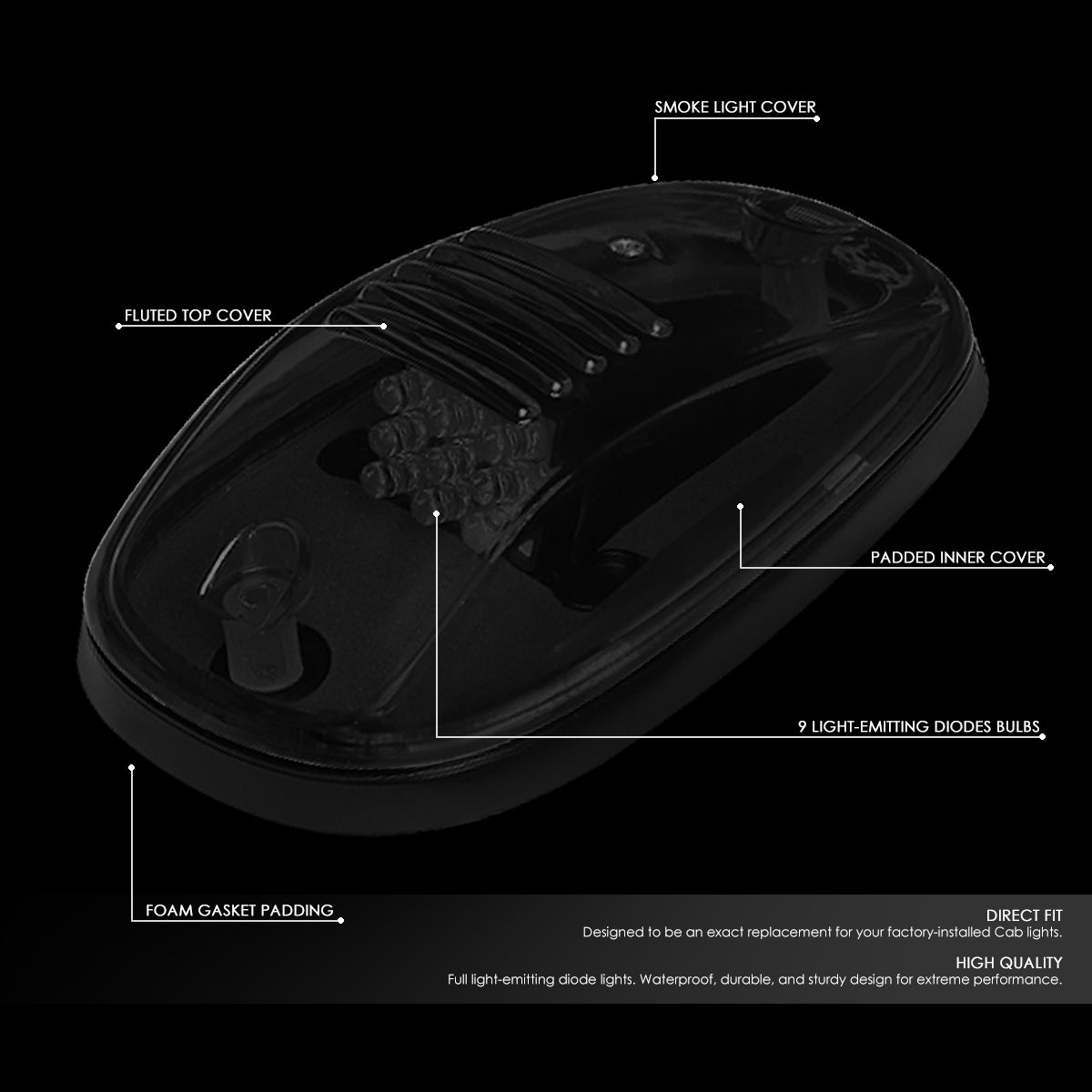 DNA Motoring, 02-18 Dodge Ram 1500 2500 3500 4500 5500 LED Roof Cab Lights - Smoked Lens