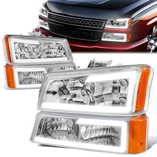 Nuvision Lighting, 03-07 Chevy Silverado 1500 2500 3500 Avalanche LED DRL Headlights+Bumper Lamp - Chrome Housing