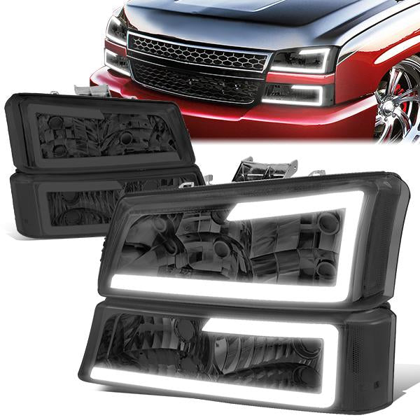 Nuvision Lighting, 03-07 Chevy Silverado 1500 2500 3500 Avalanche LED DRL Headlights+Bumper Lamp - Smoked Housing