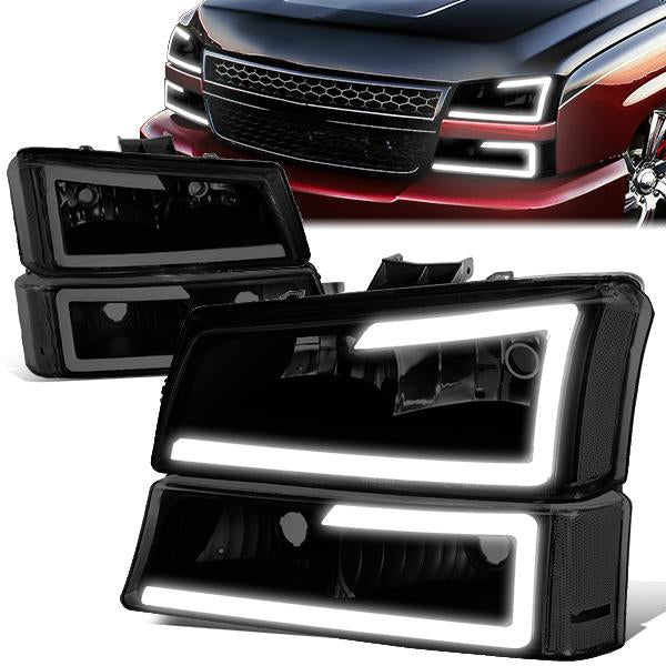 Nuvision Lighting, 03-07 Chevy Silverado 1500 2500 3500 Avalanche LED DRL Headlights+Bumper Lamp - Tinted Housing