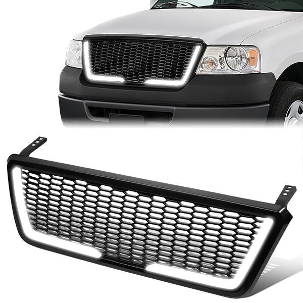 CAAP, 04-08 Ford F150 Front Grille+LED Bar - Badgeless Honeycomb Mesh - Black