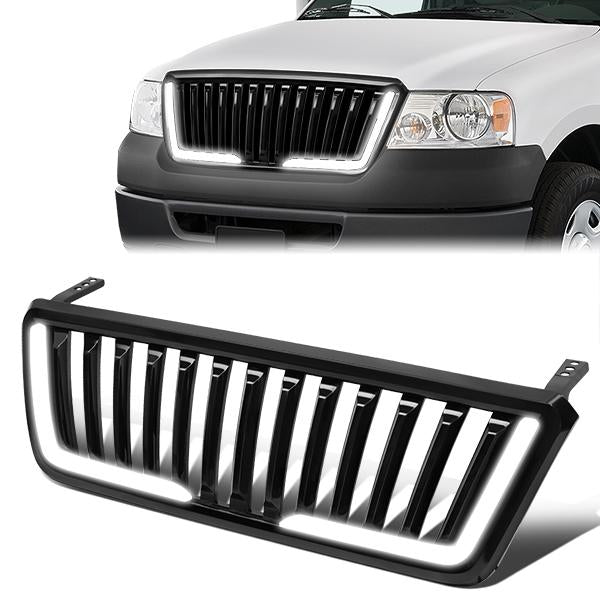 CAAP, 04-08 Ford F150 Front Grille+LED Bar - Badgeless Vertical Fence Style - Black