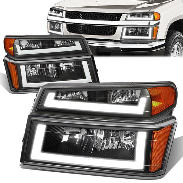 Nuvision Lighting, 04-12 Chevy Colorado GMC Canyon LED DRL Headlights+Bumper Lamp - Black Housing Amber Corner