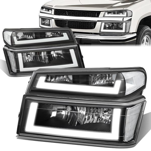 Nuvision Lighting, 04-12 Chevy Colorado GMC Canyon LED DRL Headlights+Bumper Lamp - Black Housing Clear Corner