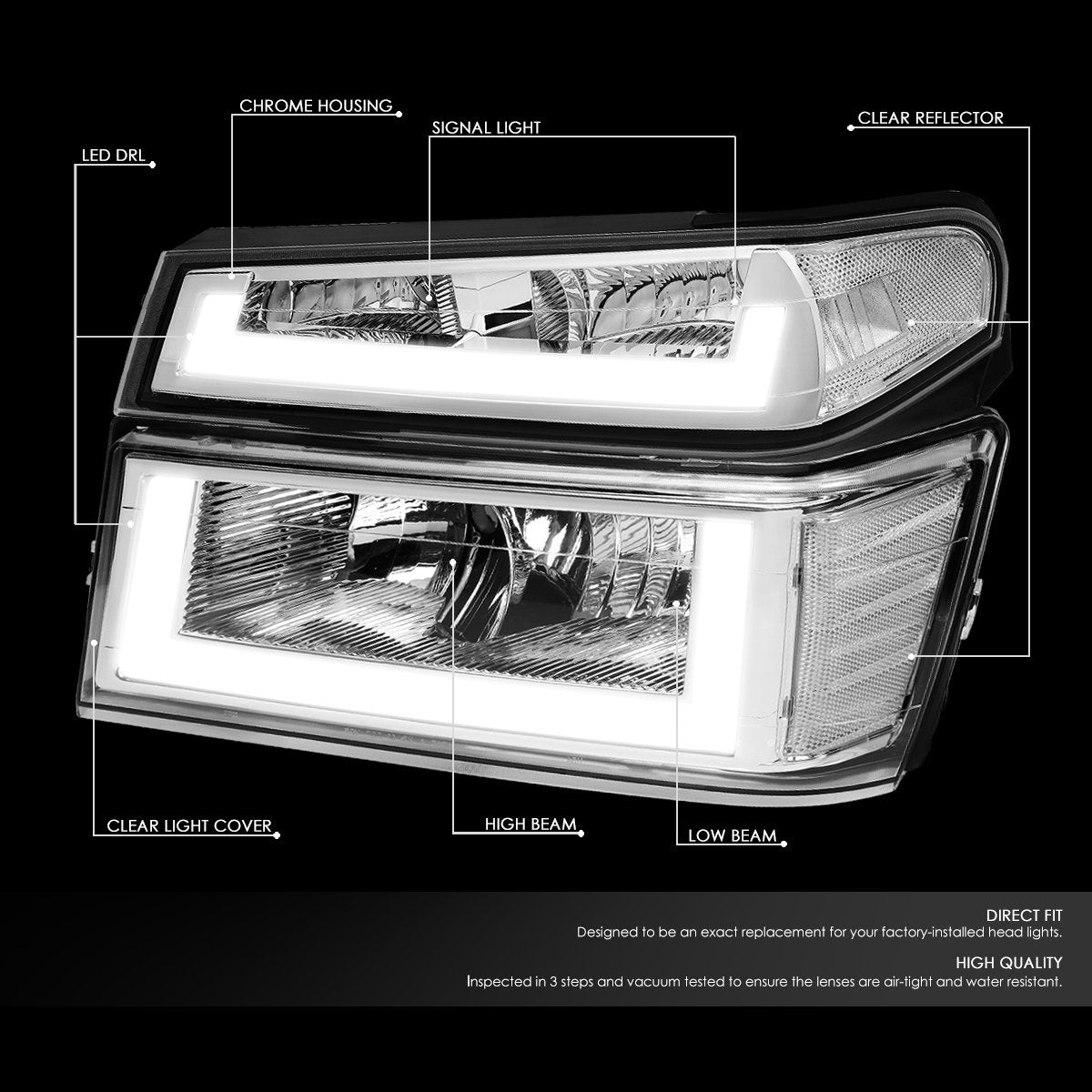 Nuvision Lighting, 04-12 Chevy Colorado GMC Canyon LED DRL Headlights+Bumper Lamp - Chrome Housing Clear Corner