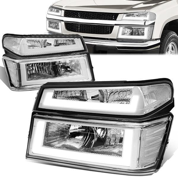 Nuvision Lighting, 04-12 Chevy Colorado GMC Canyon LED DRL Headlights+Bumper Lamp - Chrome Housing Clear Corner