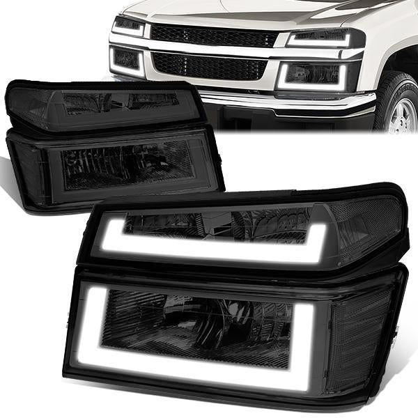 Nuvision Lighting, 04-12 Chevy Colorado GMC Canyon LED DRL Headlights+Bumper Lamp - Smoked Housing Clear Corner