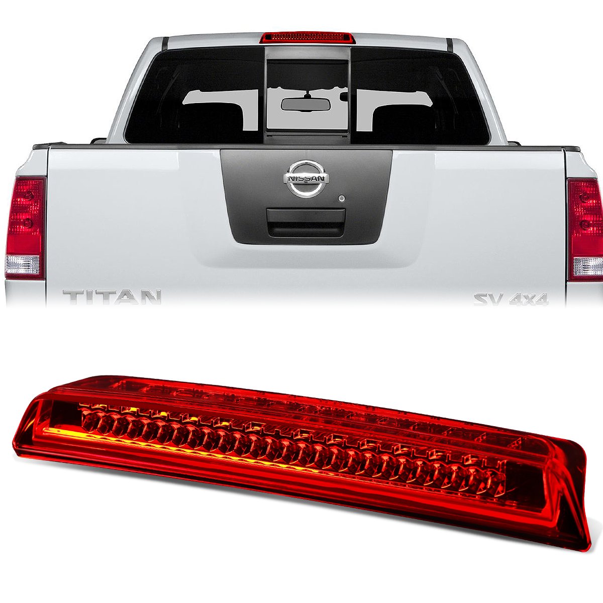 Nuvision Lighting, 04-15 Nissan Titan Frontier LED 3rd Brake Light+Cargo Lamp - Red Lens