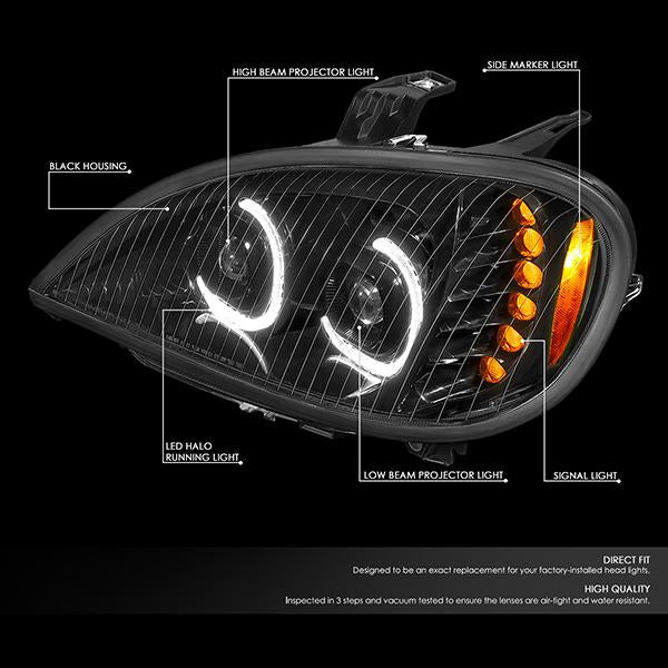 Nuvision Lighting, 04-17 Freightliner Columbia LED DRL+Turn Signal Projector Headlights - Black Housing