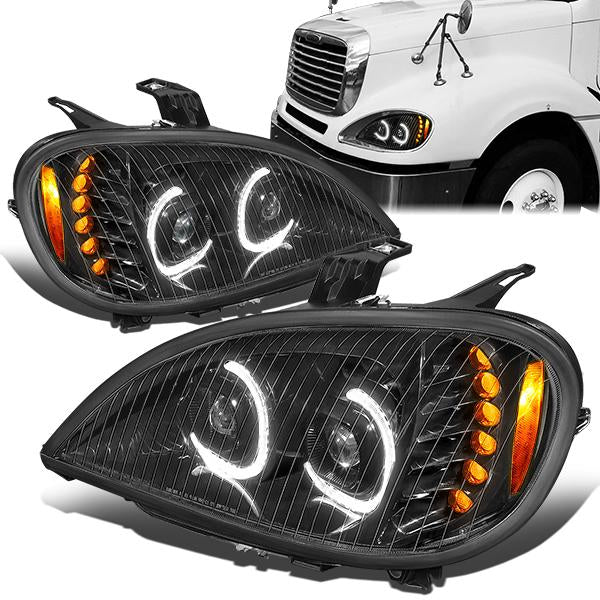 Nuvision Lighting, 04-17 Freightliner Columbia LED DRL+Turn Signal Projector Headlights - Black Housing