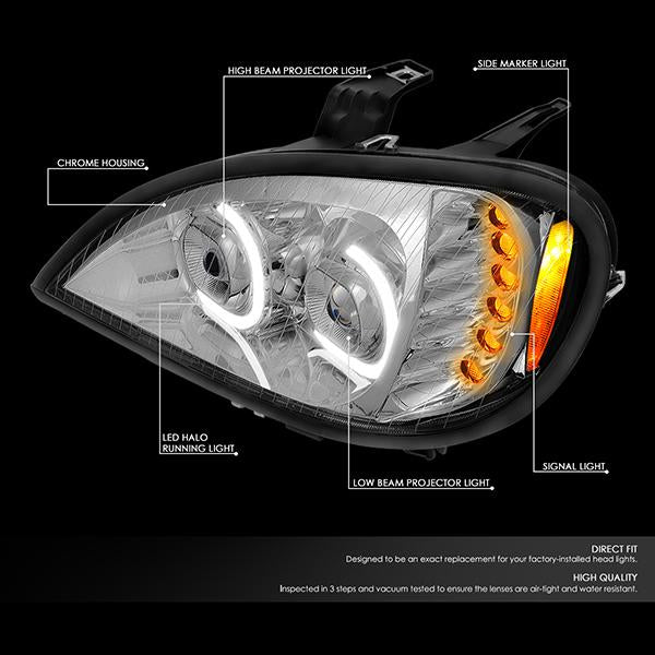 Nuvision Lighting, 04-17 Freightliner Columbia LED DRL+Turn Signal Projector Headlights - Chrome Housing