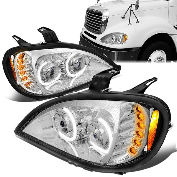 Nuvision Lighting, 04-17 Freightliner Columbia LED DRL+Turn Signal Projector Headlights - Chrome Housing