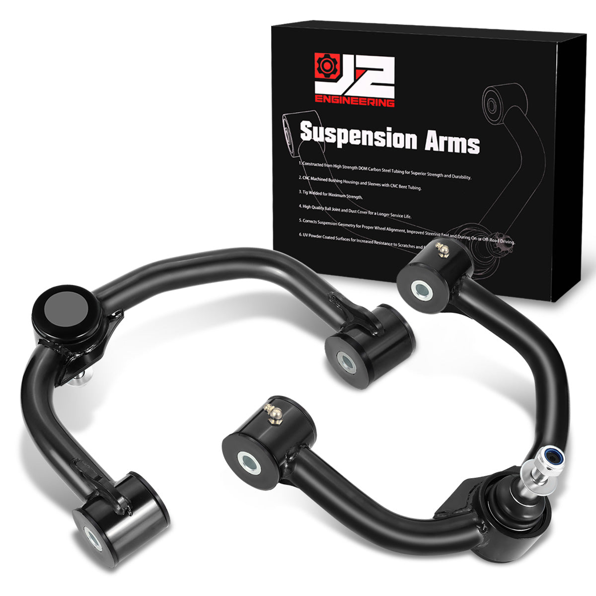 J2 Engineering, 04-22 Ford F150 Lincoln Mark Lt 2-4 in. Lifted Front Upper Control Arms (Black)