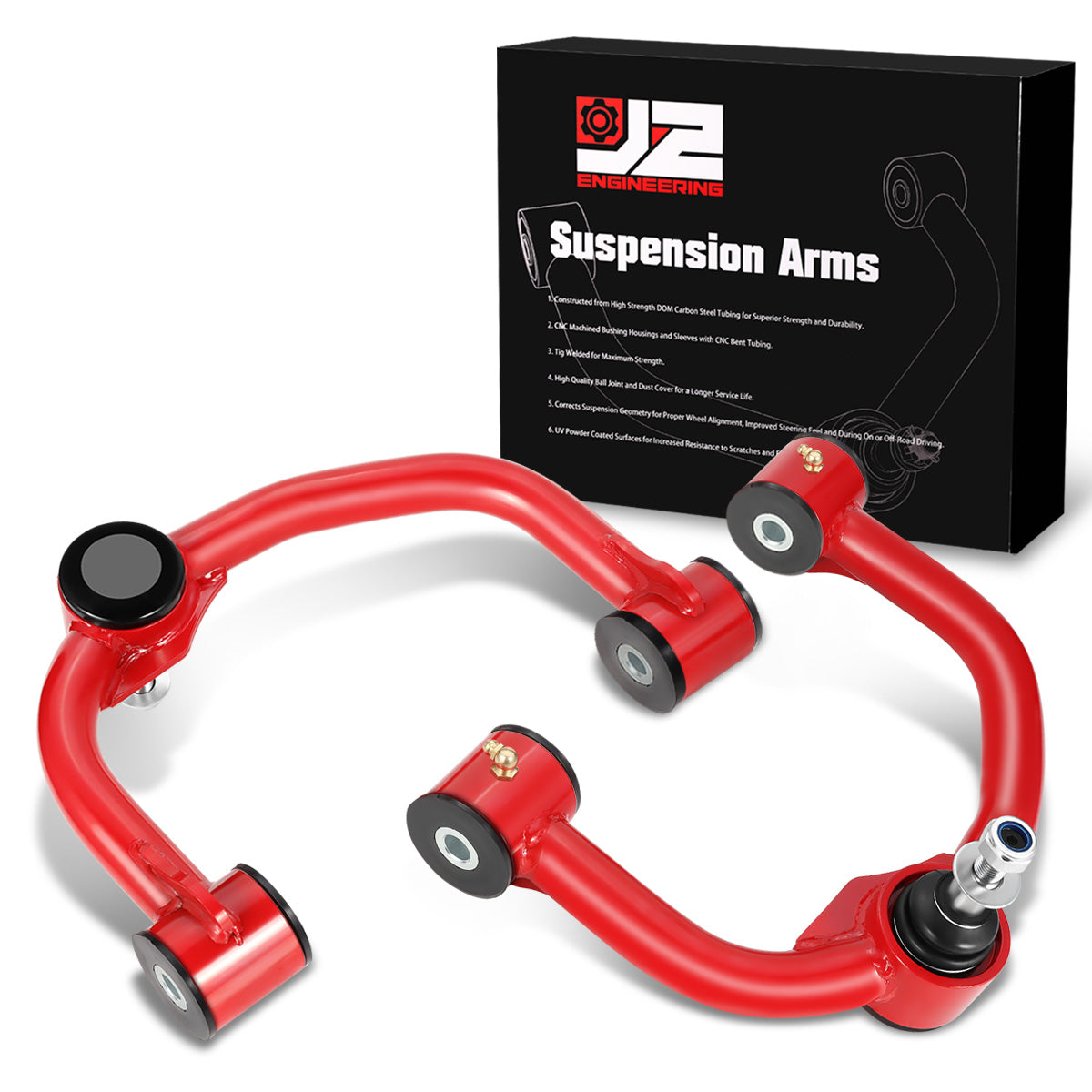 J2 Engineering, 04-22 Ford F150 Lincoln Navigator 2-4 in. Lifted Front Upper Control Arms (Red)