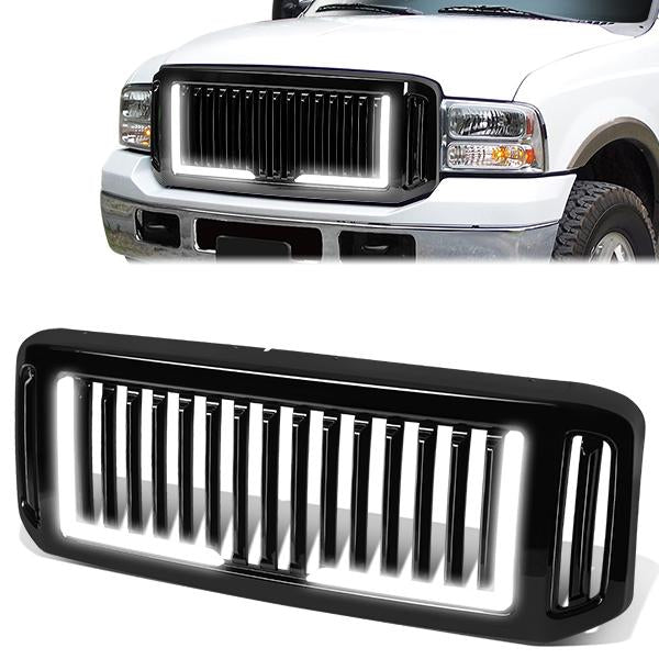 CAAP, 05-07 Ford F250 F350 F450 F550 Super Duty Front Grille+LED Bar - Vertical Style - Black