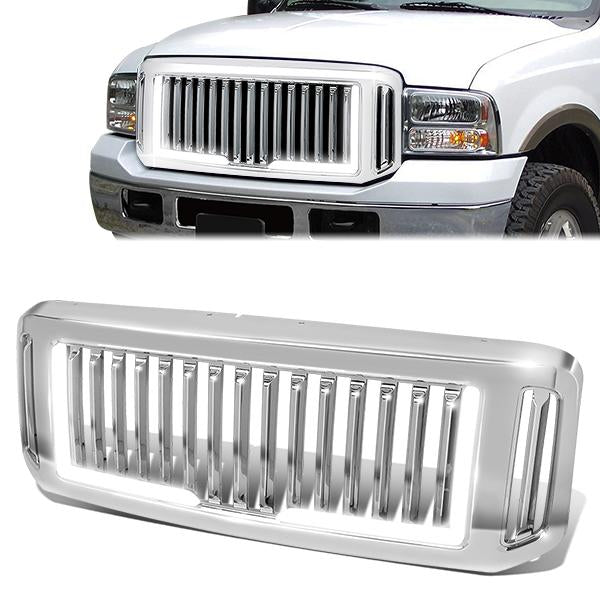 CAAP, 05-07 Ford F250 F350 F450 F550 Super Duty Front Grille+LED Bar - Vertical Style - Chrome