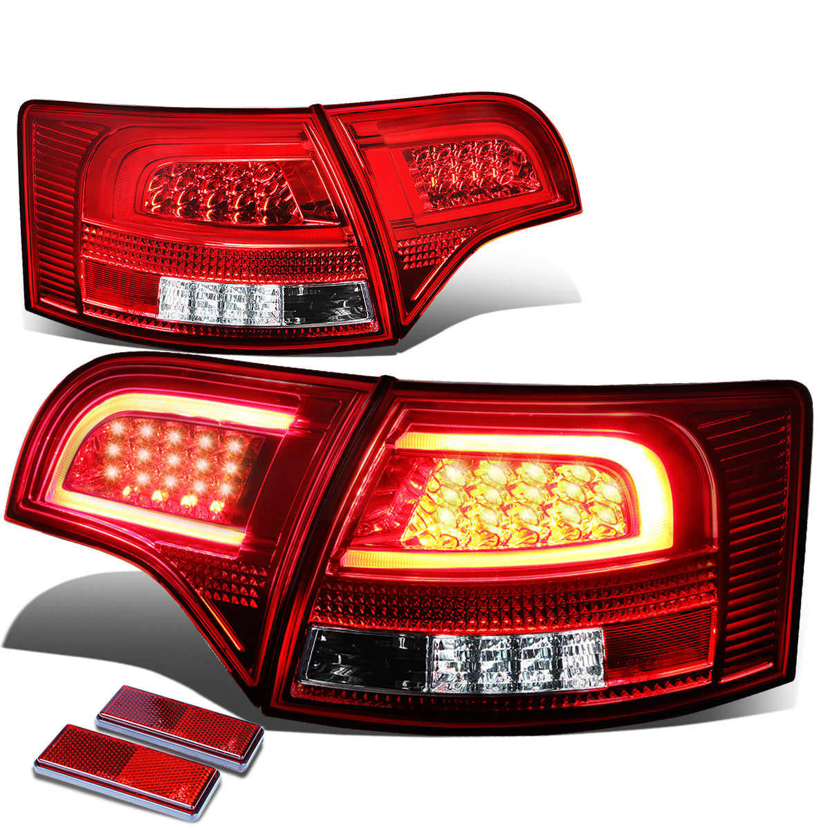 Nuvision Lighting, 05-08 Audi A4 S4 Wagon Tron Style LED Bar Rear Brake Tail Lights - Red Housing