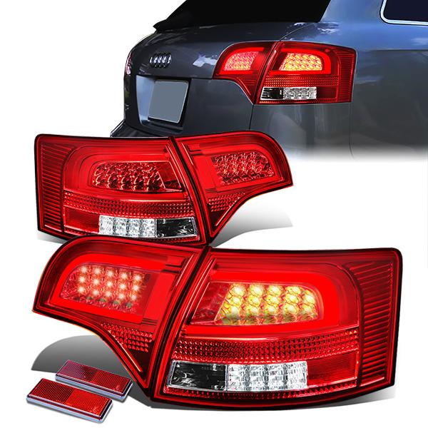 Nuvision Lighting, 05-08 Audi A4 S4 Wagon Tron Style LED Bar Rear Brake Tail Lights - Red Housing