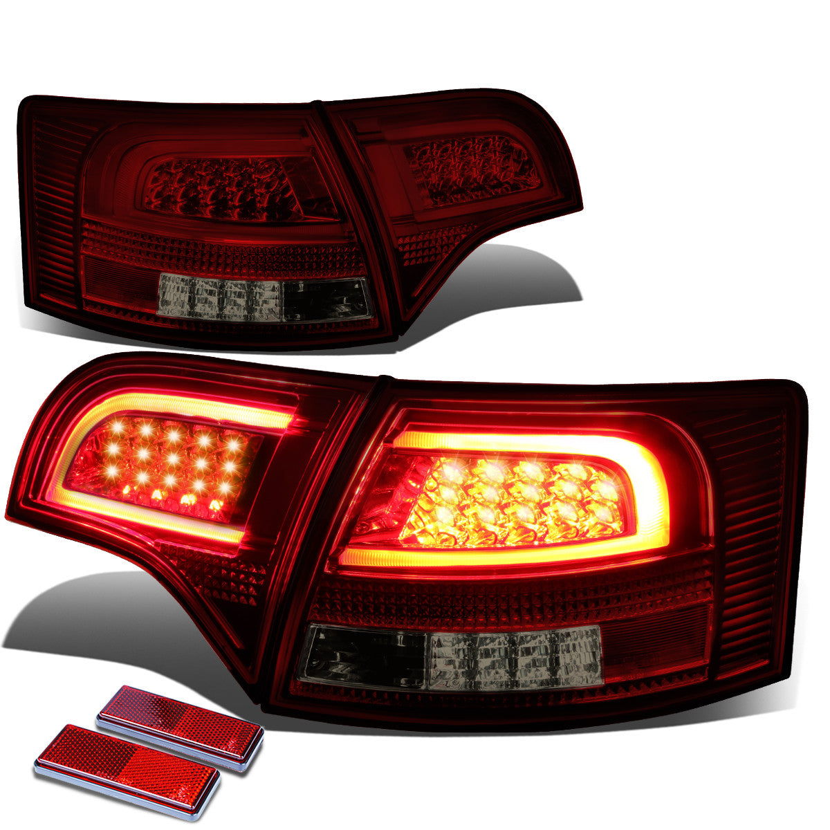 Nuvision Lighting, 05-08 Audi A4 S4 Wagon Tron Style LED Bar Rear Brake Tail Lights - Red Tint Housing