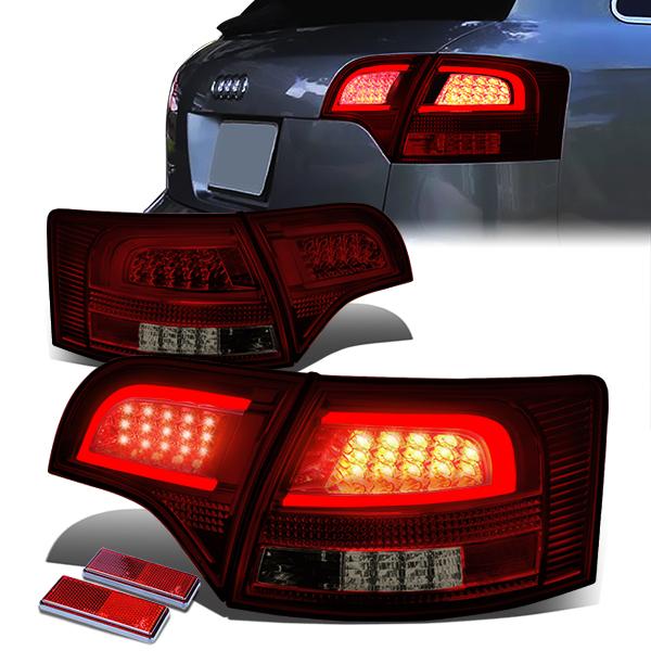 Nuvision Lighting, 05-08 Audi A4 S4 Wagon Tron Style LED Bar Rear Brake Tail Lights - Red Tint Housing