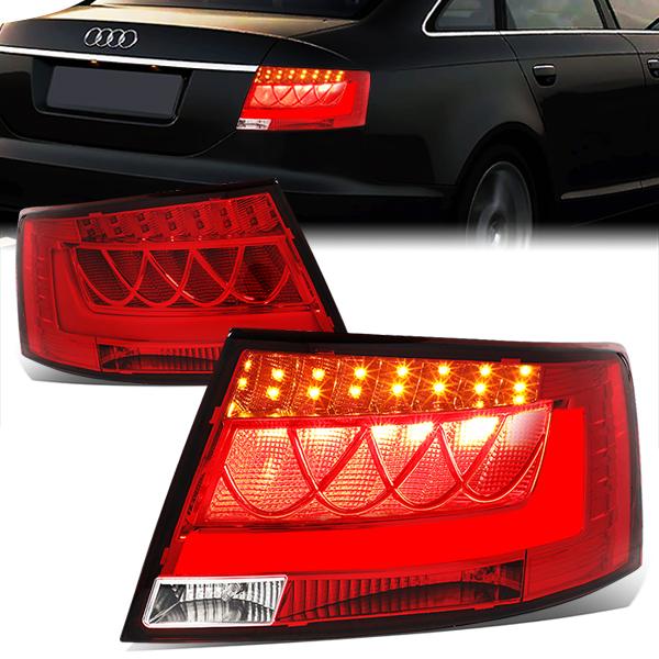 Nuvision Lighting, 05-08 Audi A6 Quattro Sedan S6 LED Bar Rear Brake Tail Lights - Red Housing