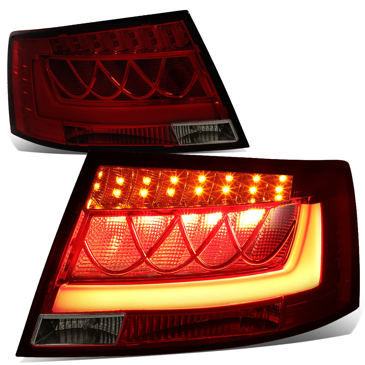 Nuvision Lighting, 05-08 Audi A6 Quattro Sedan S6 LED Bar Rear Brake Tail Lights - Red Tint Housing