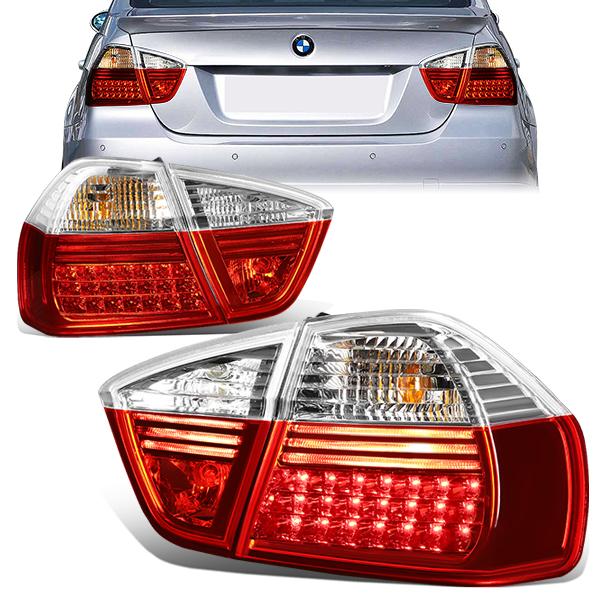 Nuvision Lighting, 05-08 BMW E90 320i 325i 325xi 330i 330xi 335i 335xi Sedan LED Tail Lights - Red/Clear