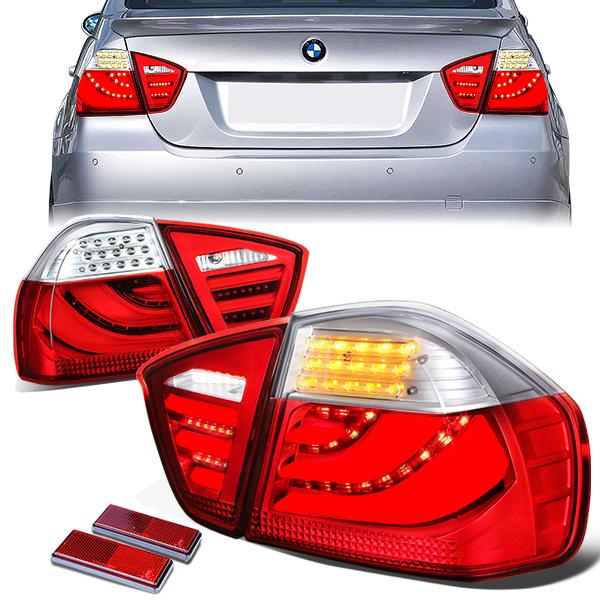 Nuvision Lighting, 05-08 BMW E90 320i 325i 325xi 330i 330xi 335i Sedan LED Bar Rear Brake Tail Lights - Red/Clear