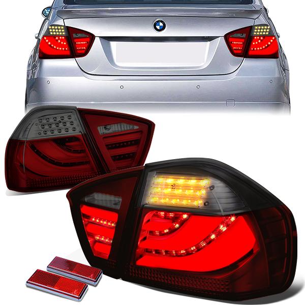 Nuvision Lighting, 05-08 BMW E90 320i 325i 325xi 330i 330xi 335i Sedan LED Bar Rear Brake Tail Lights - Red/Smoked