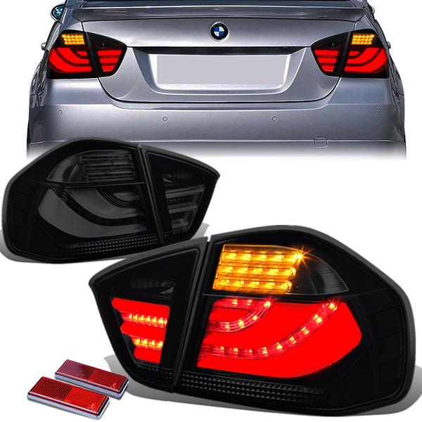 Nuvision Lighting, 05-08 BMW E90 320i 325i 325xi 330i 330xi 335i Sedan LED Bar Rear Brake Tail Lights - Tinted