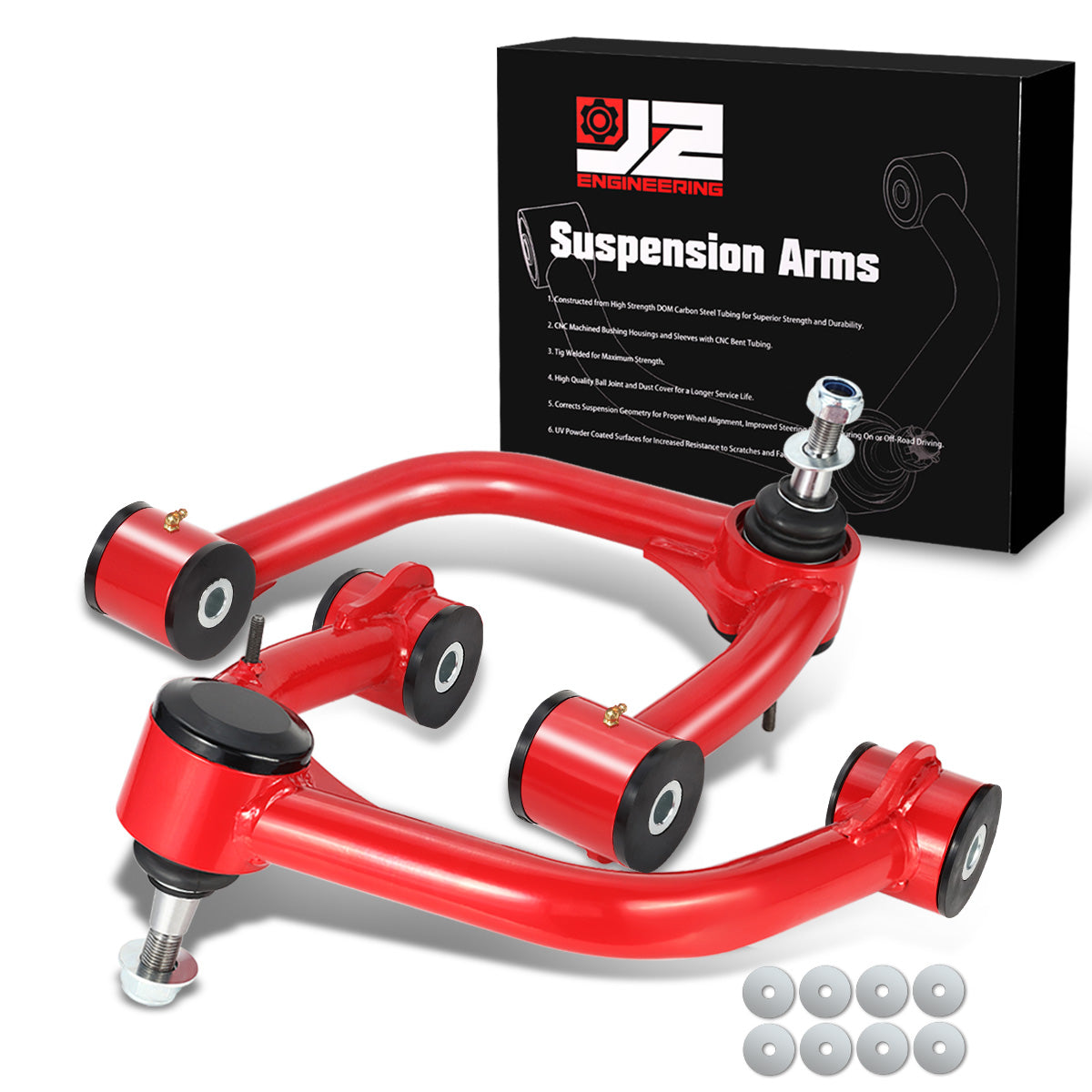 J2 Engineering, 05-22 Toyota Tacoma PreRunner 4WD 2-4 in. Lift Front Upper Control Arms (Red)