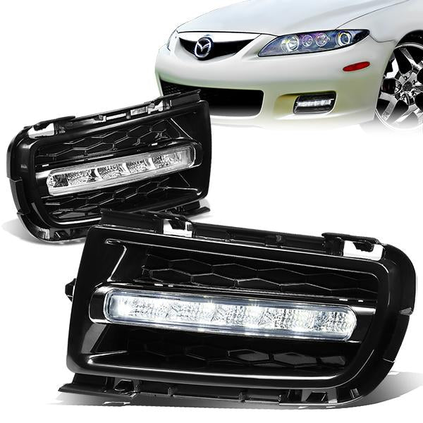 DNA Motoring, 06-08 Mazda 6 LED DRL Clear lens Fog Lights - w/Bezel+Bulbs