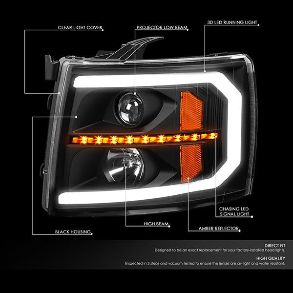 Nuvision Lighting, 07-14 Chevy Silverado 1500 2500 3500 DRL+Sequential LED Turn Signal Projector Headlights