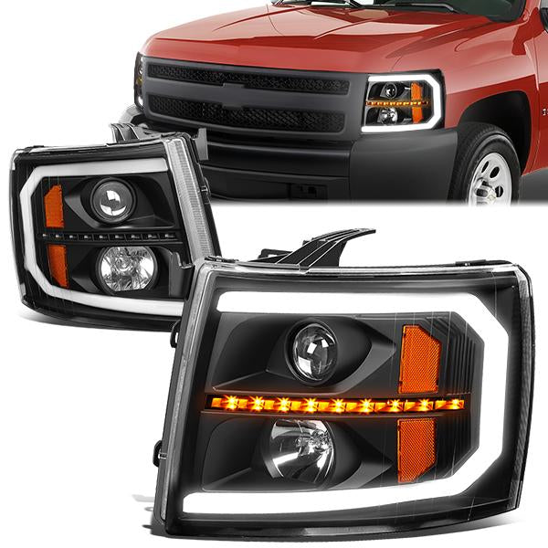 Nuvision Lighting, 07-14 Chevy Silverado 1500 2500 3500 DRL+Sequential LED Turn Signal Projector Headlights