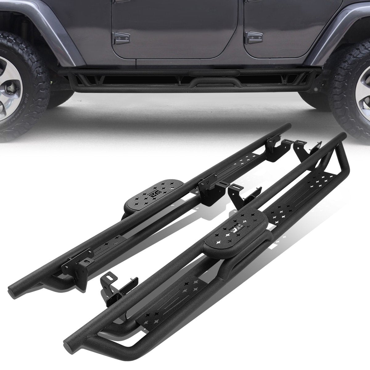 J2 Engineering, 07-17 Jeep Wrangler 4-Dr Unlimited Rocker Panel Guard Nerf Bar Running Boards