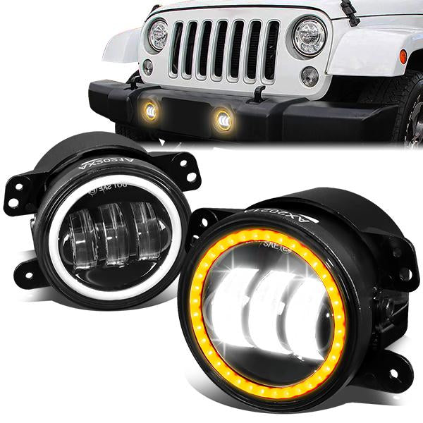 Nuvision Lighting, 07-18 Jeep Wrangler JK LED DRL+Turn Signal Projector Clear Lens Fog Lights