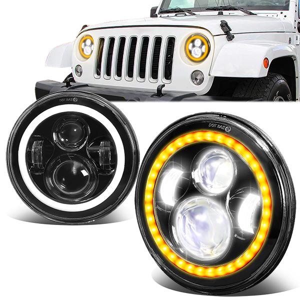 Nuvision Lighting, 07-18 Jeep Wrangler JK LED DRL+Turn Signal Projector Headlights - Black Housing