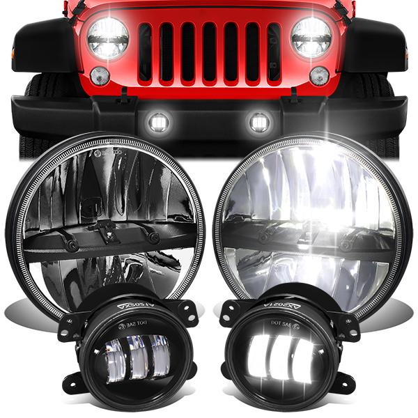 Nuvision Lighting, 07-18 Jeep Wrangler JK LED Headlights+ Foglights - Chrome Housing Clear Lens