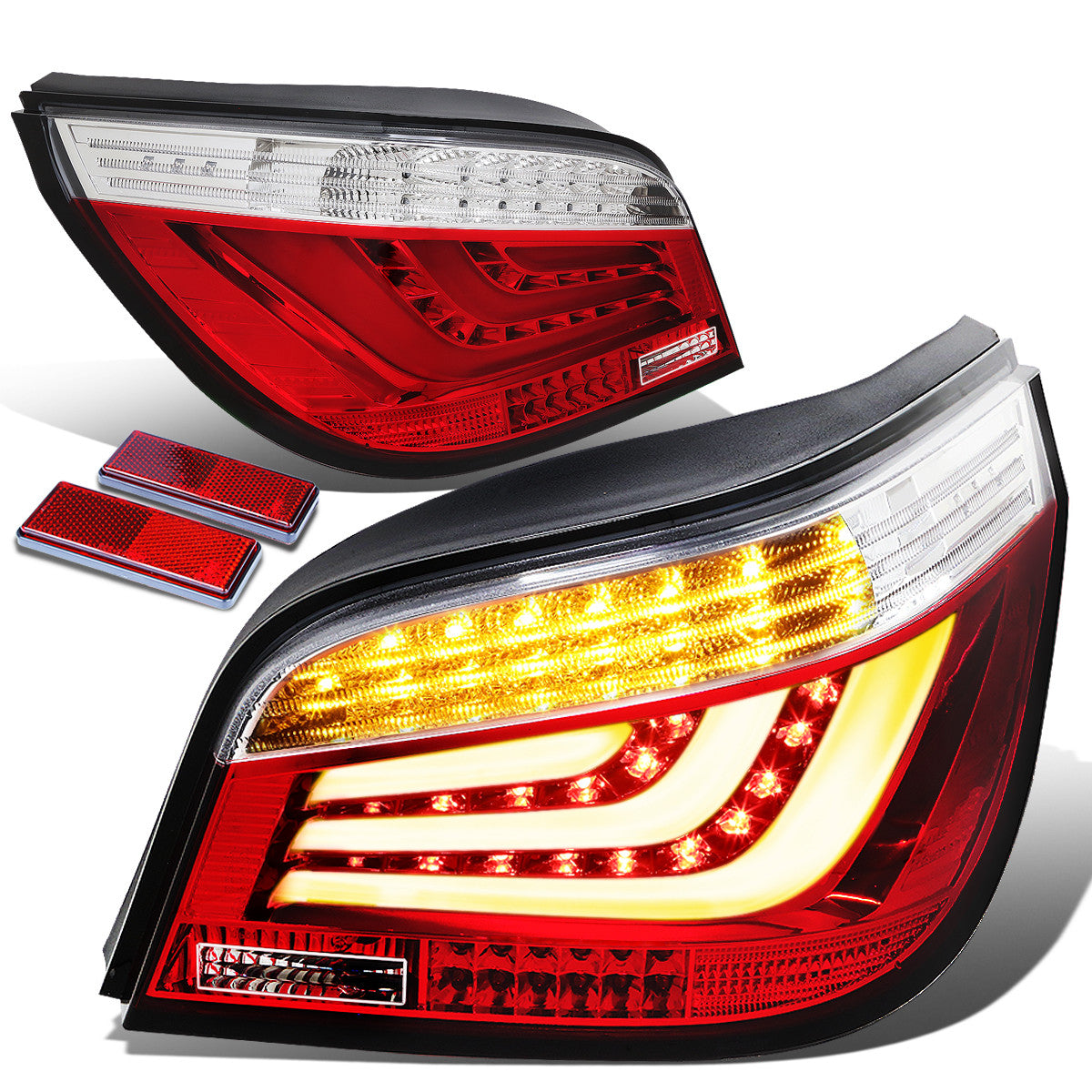 Nuvision Lighting, 08-10 BMW E60 525i 528i 530i 535i 550i M5 Sedan LED Bar Rear Brake Tail Lights - Red/Clear