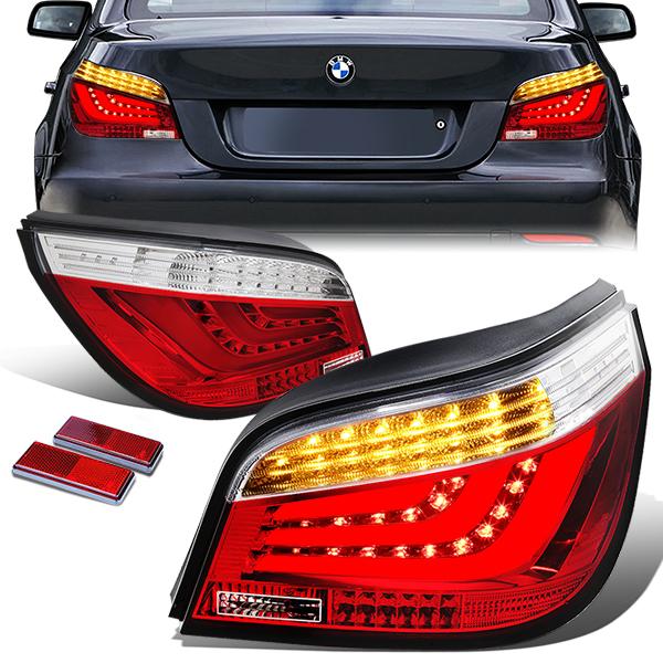 Nuvision Lighting, 08-10 BMW E60 525i 528i 530i 535i 550i M5 Sedan LED Bar Rear Brake Tail Lights - Red/Clear