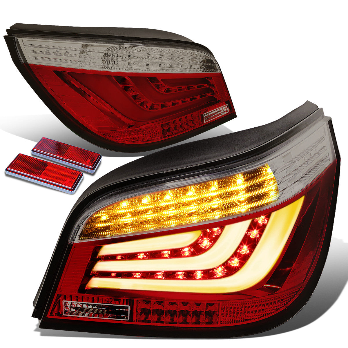 Nuvision Lighting, 08-10 BMW E60 525i 528i 530i 535i 550i M5 Sedan LED Bar Rear Brake Tail Lights - Red/Smoked