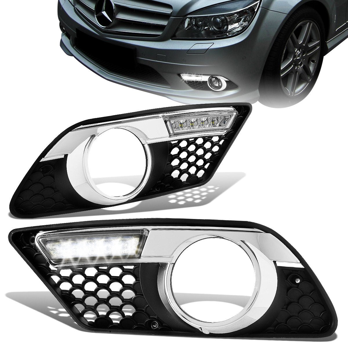 Nuvision Lighting, 08-10 Mercedes-Benz C300 C350 AMG Package Cree LED DRL Daytime Running Lights w/Bezel