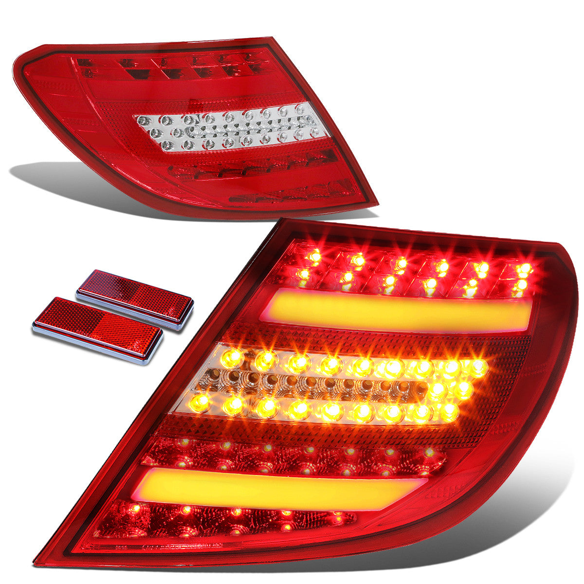 Nuvision Lighting, 08-11 Mercedes-Benz C300 C350 C63 AMG C230 C250 LED Bar Rear Brake Tail Lights - Red