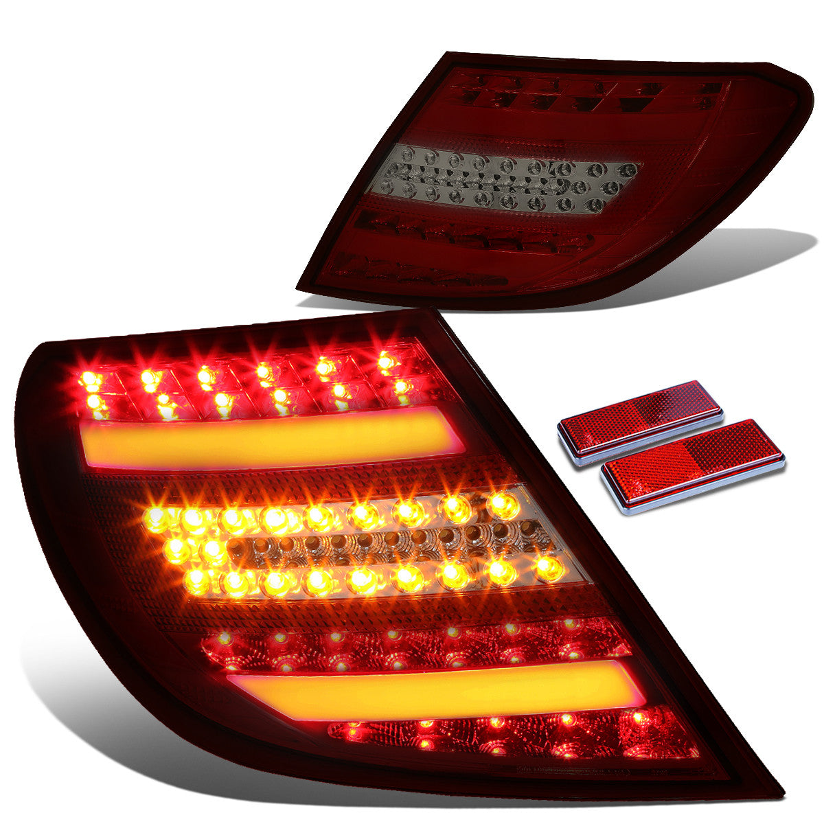 Nuvision Lighting, 08-11 Mercedes-Benz C300 C350 C63 AMG C230 C250 LED Bar Rear Brake Tail Lights - Red Tint