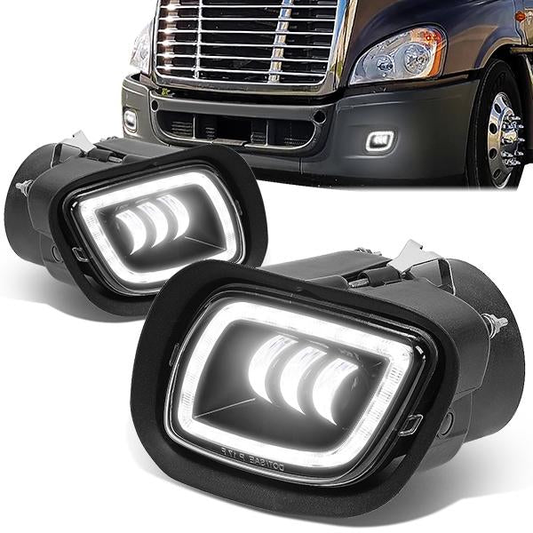 DNA Motoring, 08-17 Freightliner Cascadia Black Housing Projector LED DRL Fog Lights